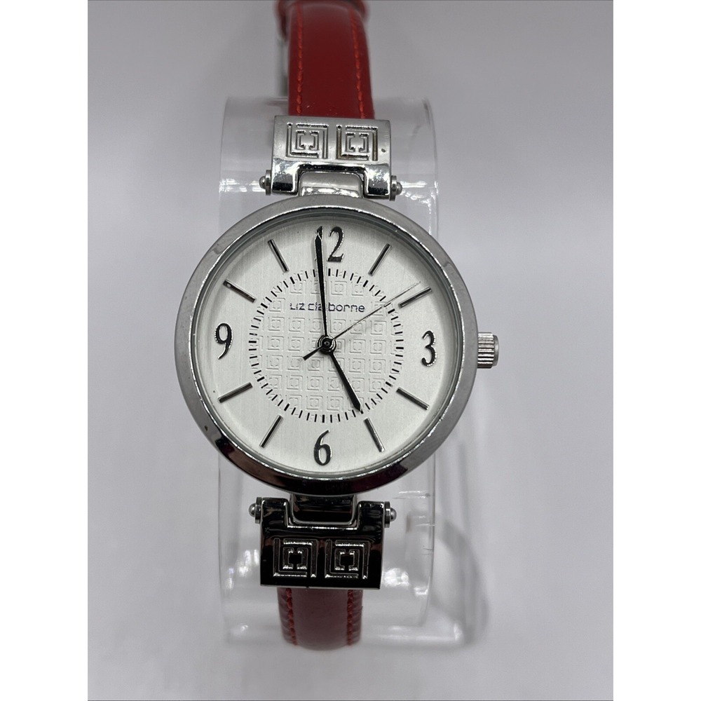 Liz Claiborne Women's Quartz Watch Red Leather Band 32mm Case- New Battery